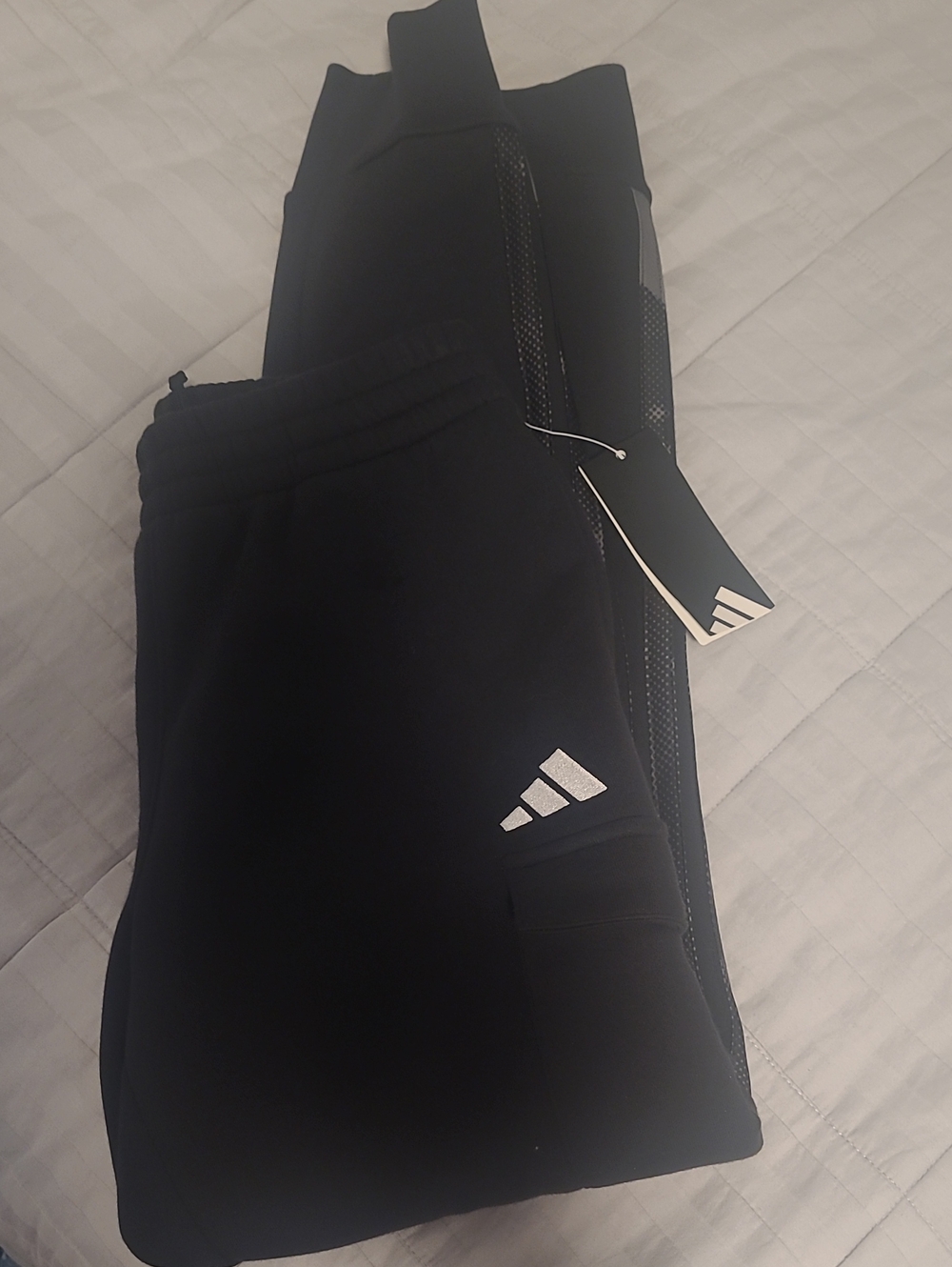 adidas Black Kids Track Joggers with White Logo NWT